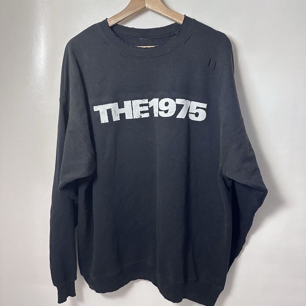The 1975 Sweatshirt Black Pullover Distressed Band Merch Fleece Crew XL